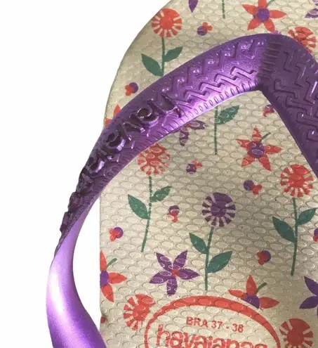 Havaianas Top  𑁍 Flower Print Flip Flops 𑁍 Brazilian Beach Sandals 𑁍 Purple