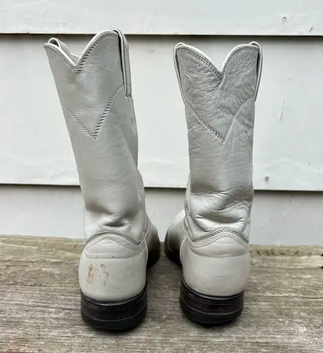 Justin Boots Vintage 90s White Eggshell Pearl Roper Pull On Cowgirl Western 6.5B