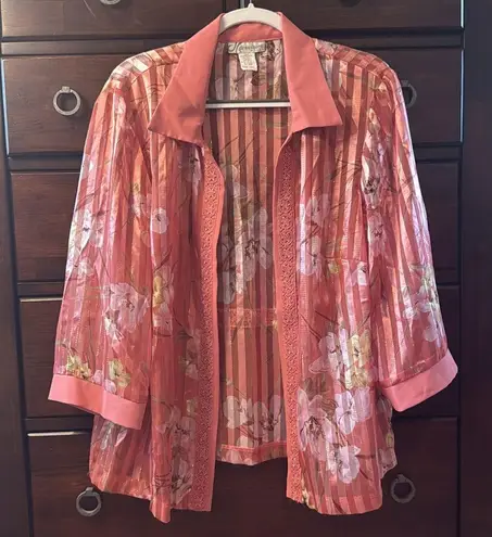Dressbarn Floral Sheer Striped Blouse size 18W Pink