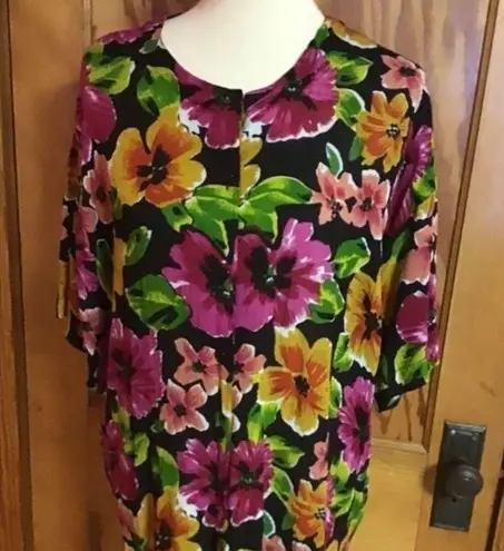 Vintage 80s bright floral oversized top Size L