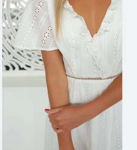 Finders Keepers RTR Sundays Dress White Embroidered Eyelet Cotton US XS