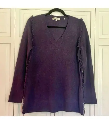 White + Warren purple cashmere vneck fringe trim sweater m Size M