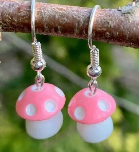Pink Resin Toad Stool Mushroom Earrings