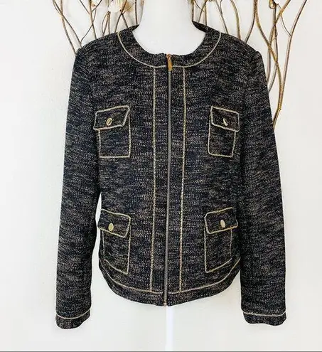 Karl Lagerfeld black and gold tweed zipper jacket