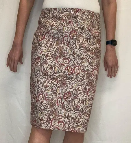 Charter Club  Womens Paisley Pencil Skirt Cream Brown Yellow Red 10 Elastic Waist