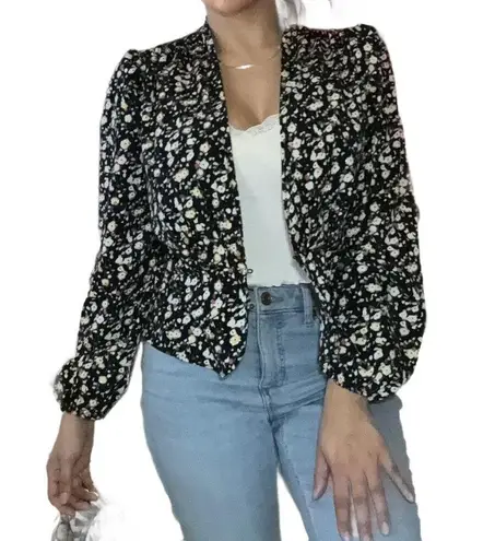 Eva Mendes Size Small long sleeve blouse multicolored top balloon sleeves Black