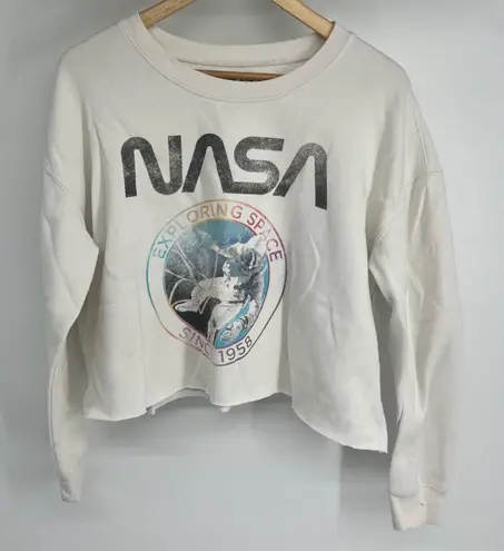 NASA Exploring Space Cropped Sweatshirt Women's Size Large White - Image 1