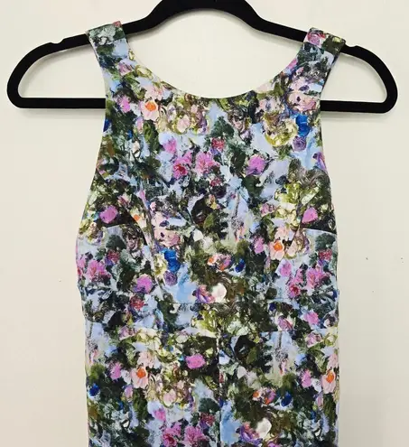 Cushnie et Ochs Floral Print Midi Length Open Back Wiggle Green Dress Size 0