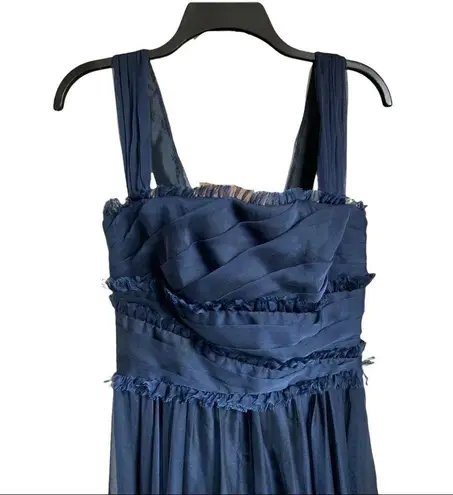 Monique Lhuillier Ruffle Evening Gown, Navy Blue, Size 4