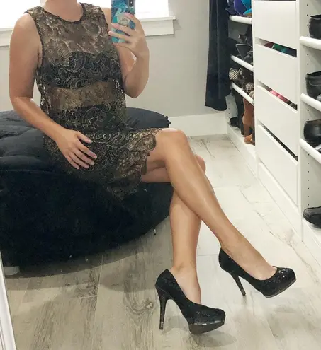 Sans Souci Black & Gold Lace Skirt Set