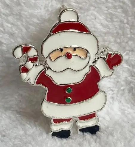Santa Clause Candy Cane Christmas Holiday Pin Brooch Pendant Enameled Metal