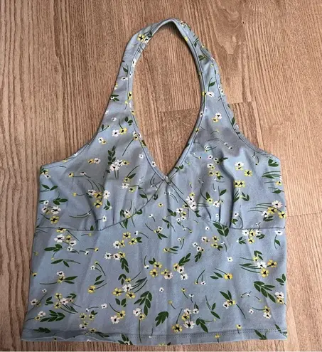 Baby blue floral halter top. Blue floral crop top Size L