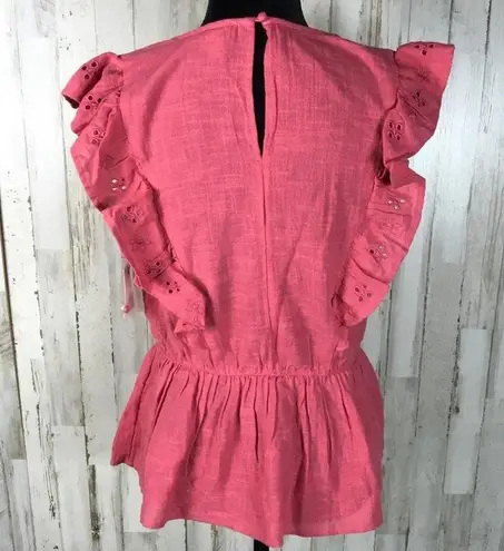 Hinge Nordstrom Eyelet Ruffle Peplum Top Blouse M