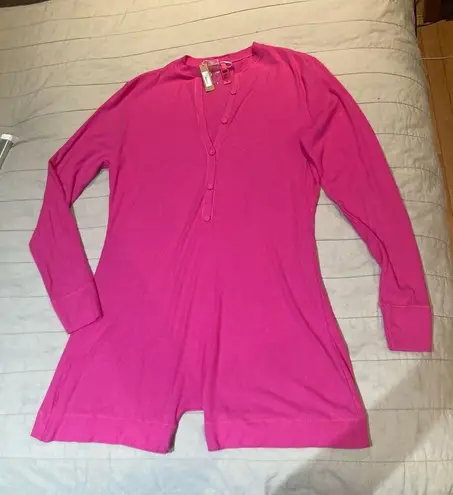 SKIMS Size 2X Hot Pink Soft Lounge Button Up Henley Onesie Romper NWT Sleepwear