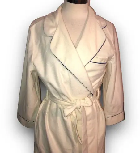 Vintage HTF 70s Cream Vassarette Velour Robe Housecoat Belted Navy Blue Piping L Size L