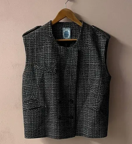 April, May Dark Gray Glen Plaid Wool Blend Vest EUC Size L Size L