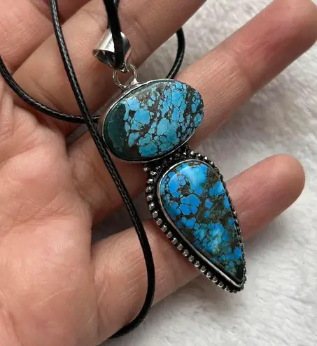 Turquoise Natural Gemstone 925 Silver Plated Gemstone Pendant Necklace Blue
