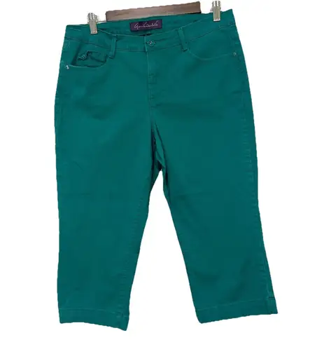Gloria Vanderbilt Women’s Size 10 Teal Capris Embroidered Beaded Accent EUC.