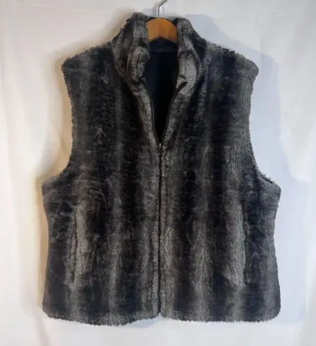 Blassport Reversible Faux Fur & Faux Leather Puffy Vest Size Large Boho Gray