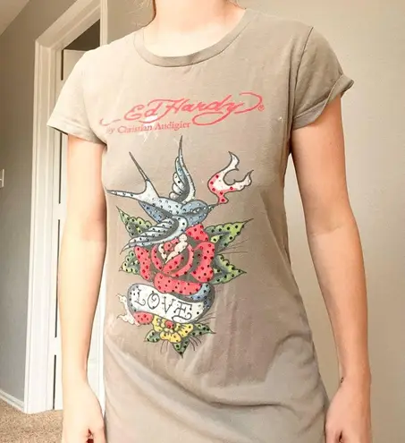 Ed Hardy  x Christian Audigier Distressed Tee Shirt