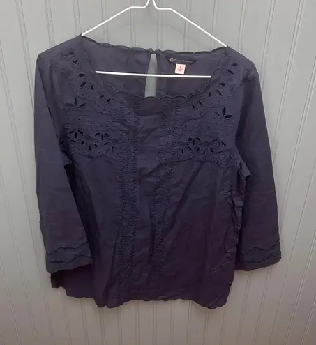Brooks Brothers Navy Blue Eyelet 3/4 Sleeve Top Blouse Women's Size 8 - Image 1