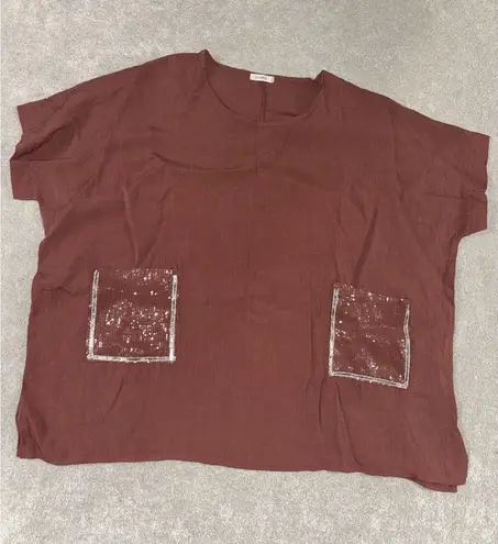 diverse made in italy tunic top sequin pockets brown XL