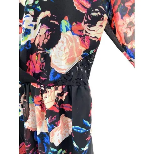 Xhilaration   Women's Black Floral Long Sleeve V-neck Dress size XXL NWT Romantic