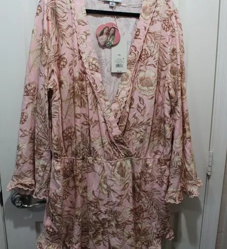 Agua Bendita Boho Romantic Floral Print Flare Sleeve Romper - XXL