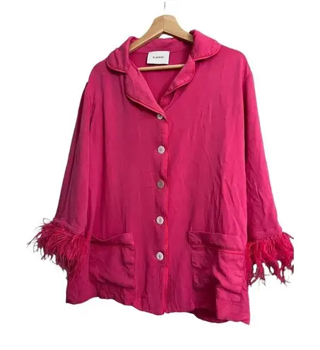 Sleeper Party Cropped Feather Trim Pajama Shirt