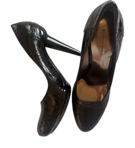 Bottega Veneta New Womens Croc Embossed Leather Heels Size 4