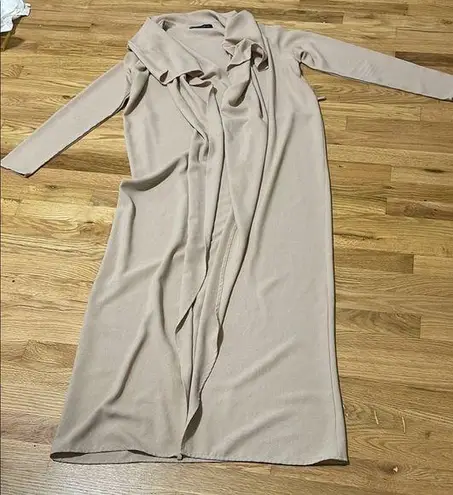 Naked Wardrobe Tan Cream Long Sleeve Cowl Neck Dress