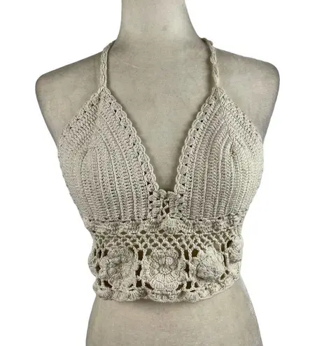 Retro Crochet Halter Bralette Crop Top Knit Bustier Cami Summer Blouse S/M White Size undefined