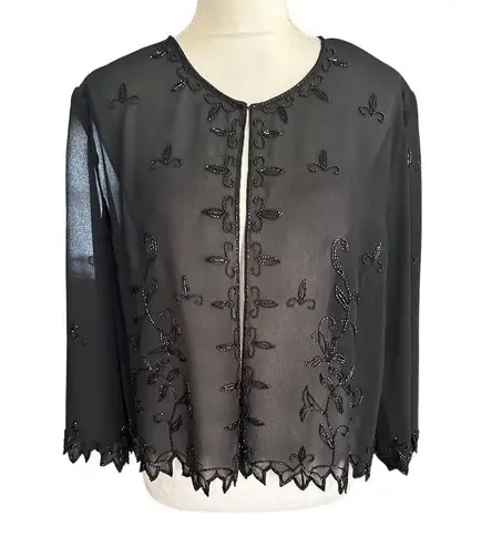 Karen Millen Karen Miller Sheer Beaded Jacket Shrug With Floral Design Scalloped Edges Sz 20
