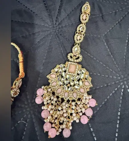 Indian Pakistani pink bridal wedding jewelry set