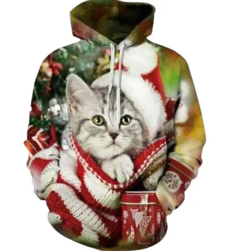 Nain Santa Kitties Ugly Christmas Graphic Sweater Hoodie Size Large/XL