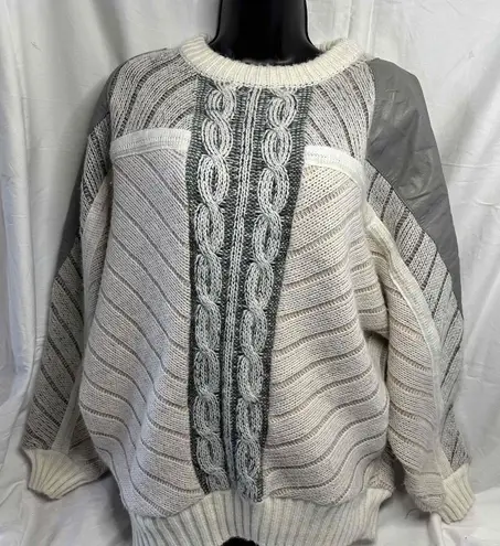 Juice vintage cable Knit patchwork leather Striped Sweater Long Sleeve XL