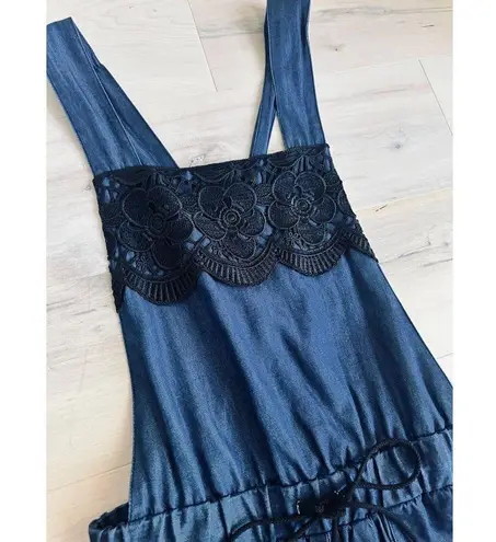 Anna Sui Denim Chambray Overalls Capri Size Small jogger bibs Vintage 90s Era