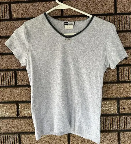 Knit Works Vintage Gray Ribbed Baby Tee Y2K Minimalist Style Medium