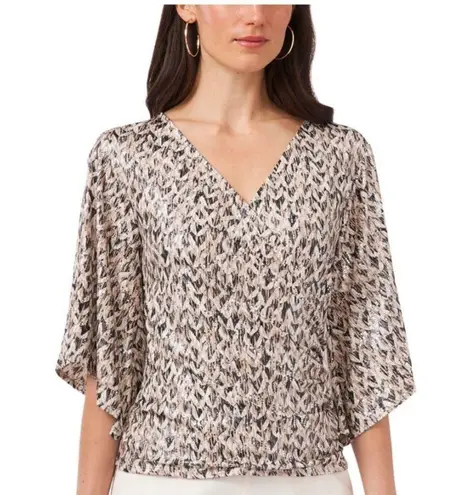 MSK V Neck Foil Knit Faux Wrap top size small Gray