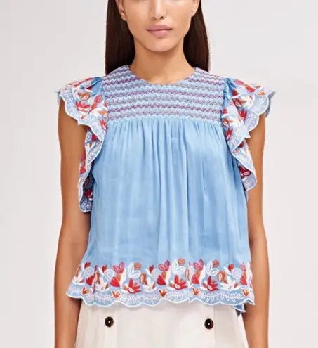 Revolve AMUR Claire Embroidered Blouse