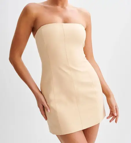 Meshki Maci Crepe Mini Dress Light Beige Fully Lined Womens Size Small