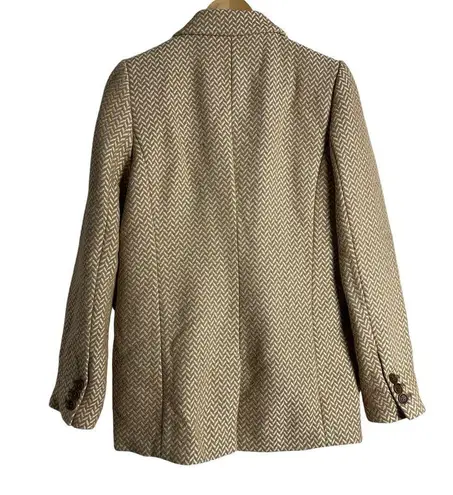 ANINE BING Tan Fishbone Wool Blend Double Breasted Relaxed Blazer Jacket Size S