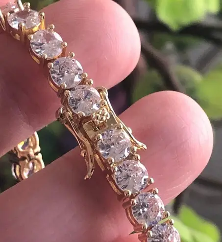 5mm round cubic zirconia 14k gold plated setting bracelet 7”