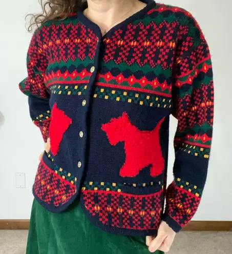 VINTAGE TALLY HO Scottish Terrier Christmas Cardigan Red Size M