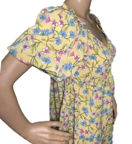 Emma & Michele NWT Cottagecore Dress Floral Puff Sleeve Sunshine Yellow Small