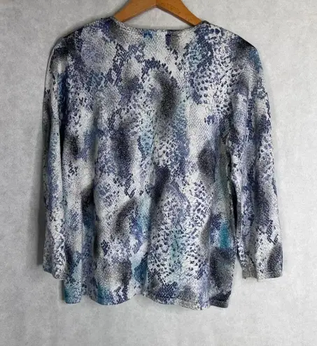 Alfred Dunner Petite Metallic Snakeskin Animal Print Beaded Sweater Size PXL Blue