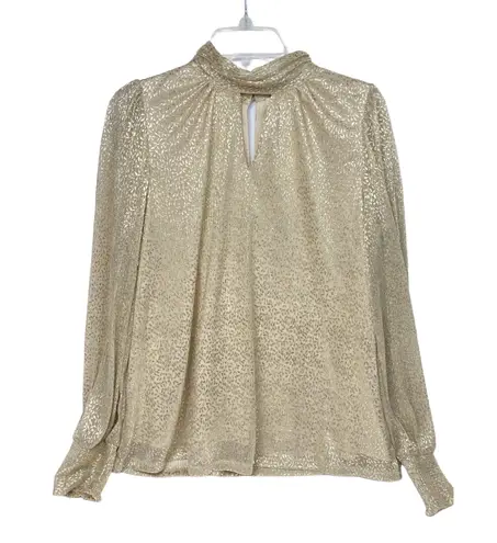 Skies Are Blue by Avara Gold Metallic Blouse Sleeve Keyhole Neckline Sz M