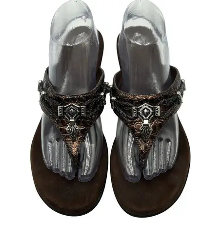 Rialto Womens Sandals Size 10 Brown Faux Alligator Leather Silver Beads