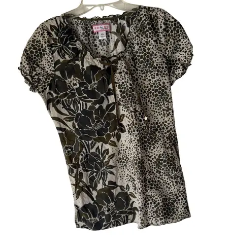 Koi by Kathy Peterson Y2k Scrub XS Floral Animal Print Short Sleeve Top Nursing Green