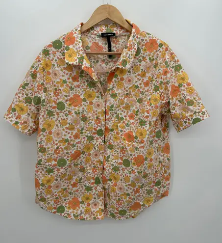 Cozy Earth Womens Orange Floral Sutton Short Sleeve Pajama Top Size M Retro Size M